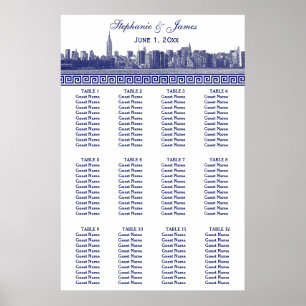 NYC Wide Skyline Etched BW Blue Grekiska Nyckel S Poster