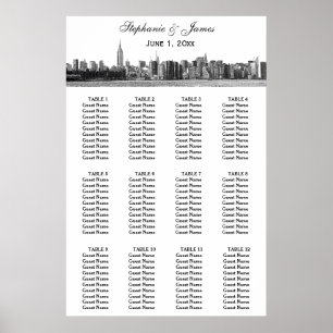 NYC Wide Skyline Etched BW Bröllop Poster
