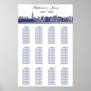 NYC Wide Skyline Etched BW Bröllop Poster