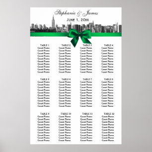 NYC Wide Skyline Etched BW Grönt Bow Sittdiagram Poster