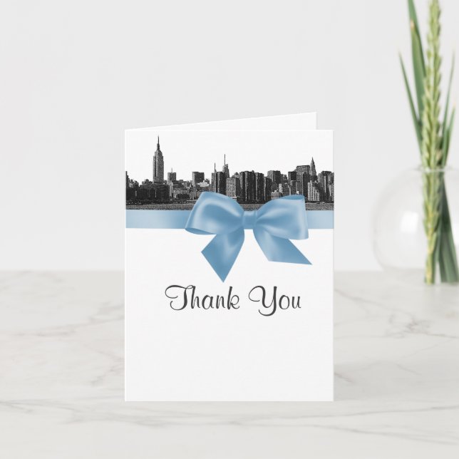 NYC Wide Skyline Etched BW Light Blue, Tack Kort (Framsida)