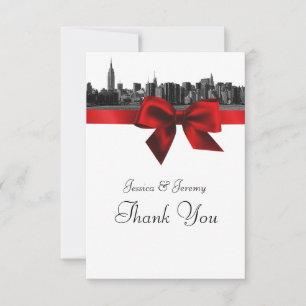 NYC Wide Skyline Etched BW Mörk Red Tack Kort
