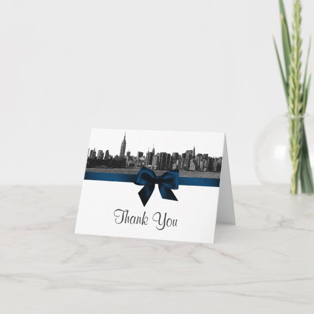 NYC Wide Skyline Etched BW Navy Blue H Tack (Framsida)