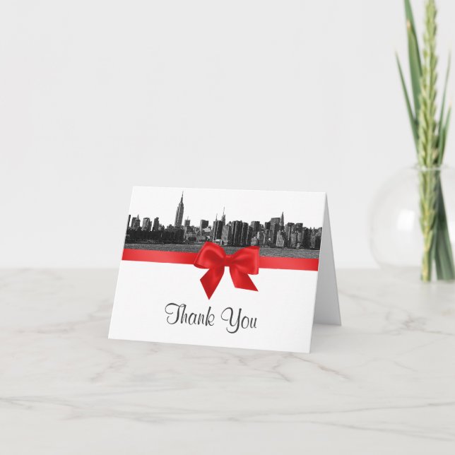NYC Wide Skyline Etched BW Red H Tack Kort (Framsida)