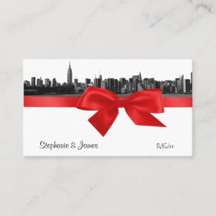 NYC Wide Skyline Etched BW Red Place #2 Placeringskort