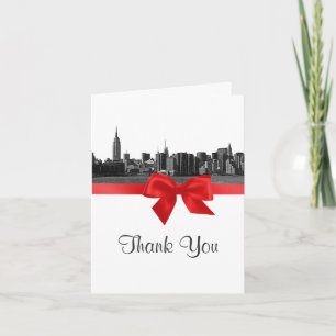NYC Wide Skyline Etched BW Red Tack Kort