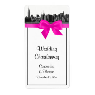 NYC Wide Skyline Etched BW Shock rosa Vin-etikett Fraktsedel