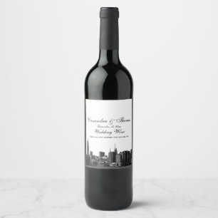 NYC Wide Skyline Etched BW Wine Bottle Label Vinflaska Etikett