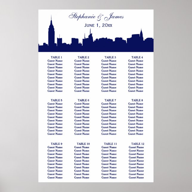 NYC Wide Skyline Silhouette DIY BG Blue Poster (Framsidan)