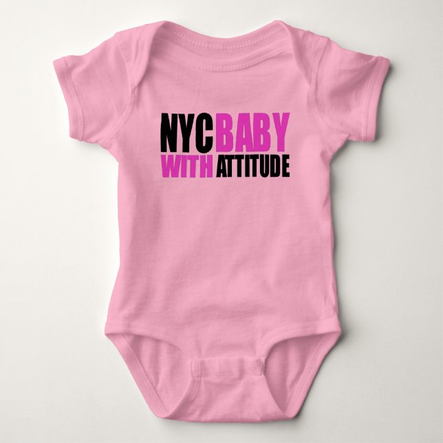 NycBabywAttitude_blk&rosa tjej T Shirt (Framsida)