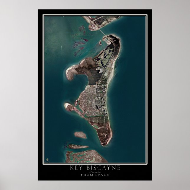 Nyckel Biscayne Florida Satellite Poster Karta (Framsidan)