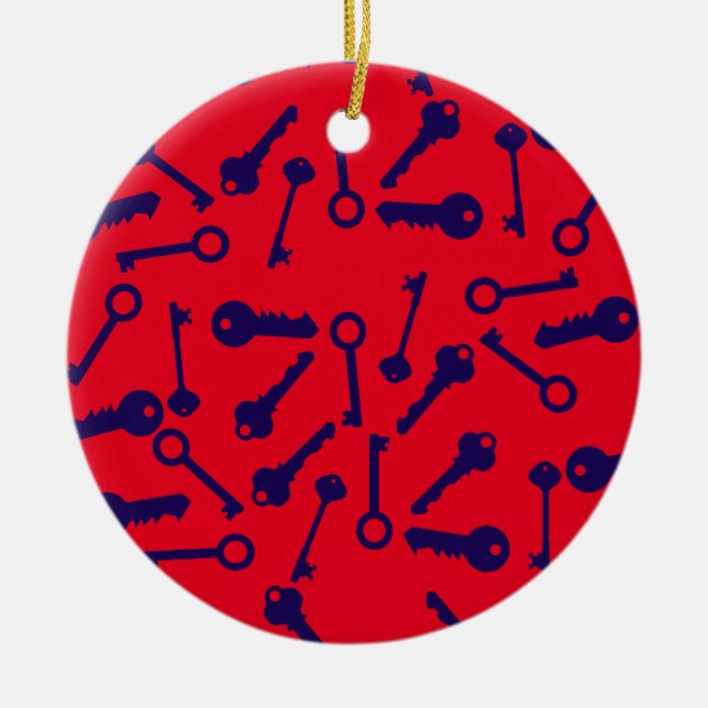 Nyckel Blue Mönster Julgransprydnad Keramik (Framsidan)
