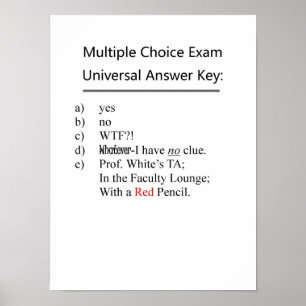 Nyckel för svar för multipleexamen universell poster