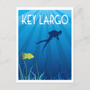Nyckel Largo Illustration med diver och fisk Vykort
