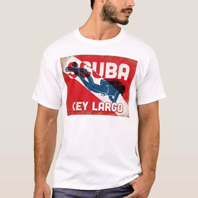 Nyckel Largo Scuba Diver - Blue Retro T Shirt (Framsida)