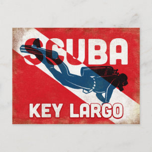 Nyckel Largo Scuba Diver - Blue Retro Vykort