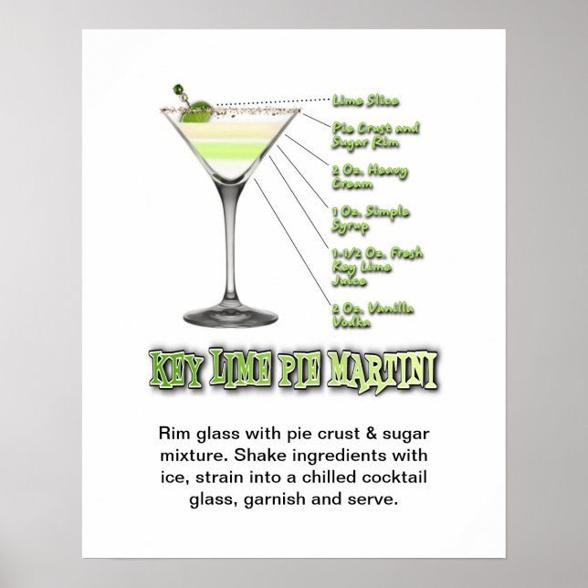 Nyckel Lime Paj Martini Cocktail Recipe Art 16"x20 Poster (Framsidan)