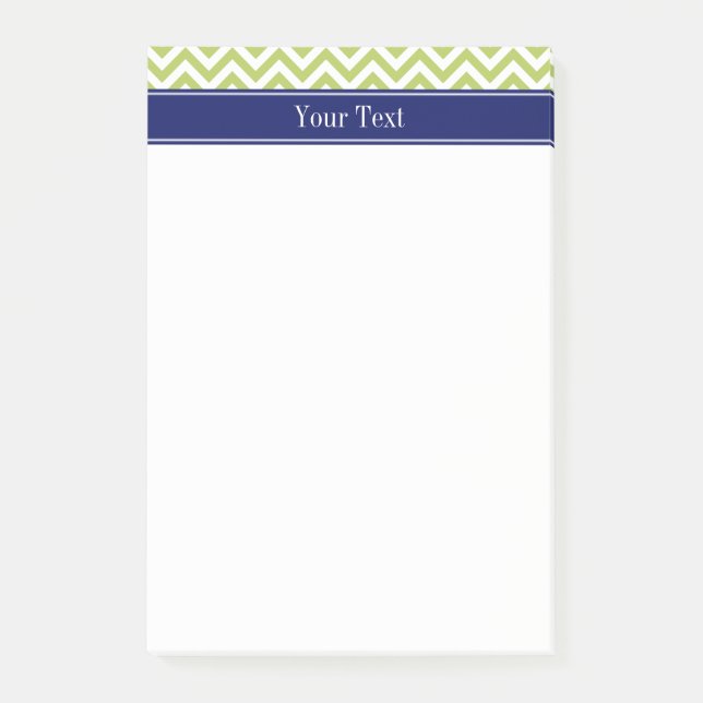 Nyckel Lime SLg Chevron Navy Namn Monogram Post-it Block (Framsida)