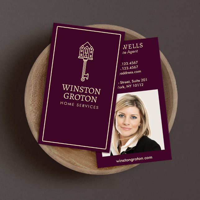 Nyckel Real Gods Agent Photo Burgundy Visitkort (Skapare uppladdad)