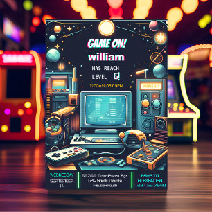 Nyckel Roligt Boy Coola Kids Gaming Level Up 6e Bi Inbjudningar