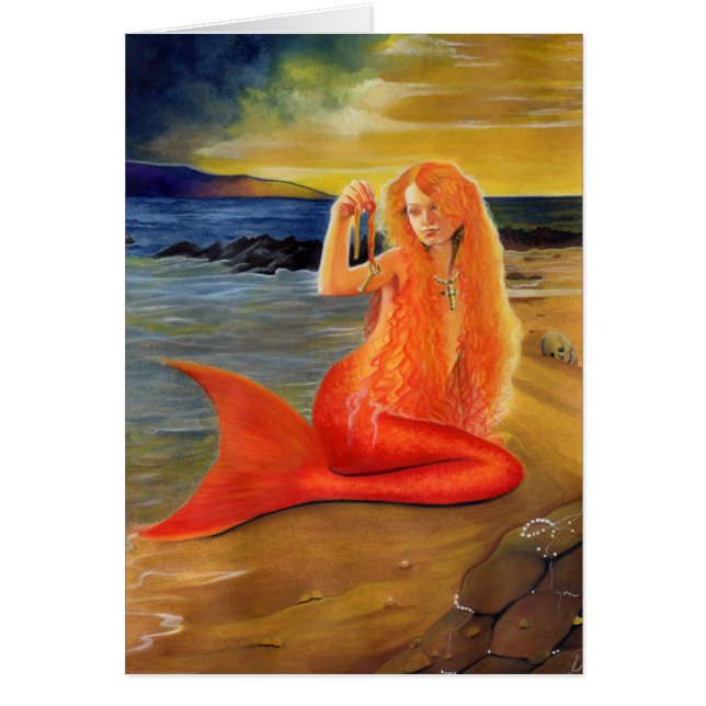 Nyckel- solnedgångkort för sjöjungfru hälsningskort (Framsidan)