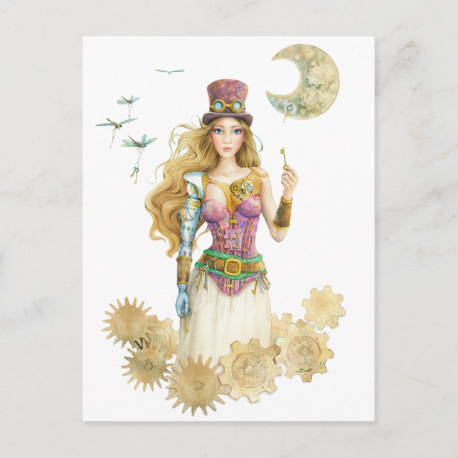 "Nyckel" Steampunk Girl by Scot Howden Vykort (Framsida)