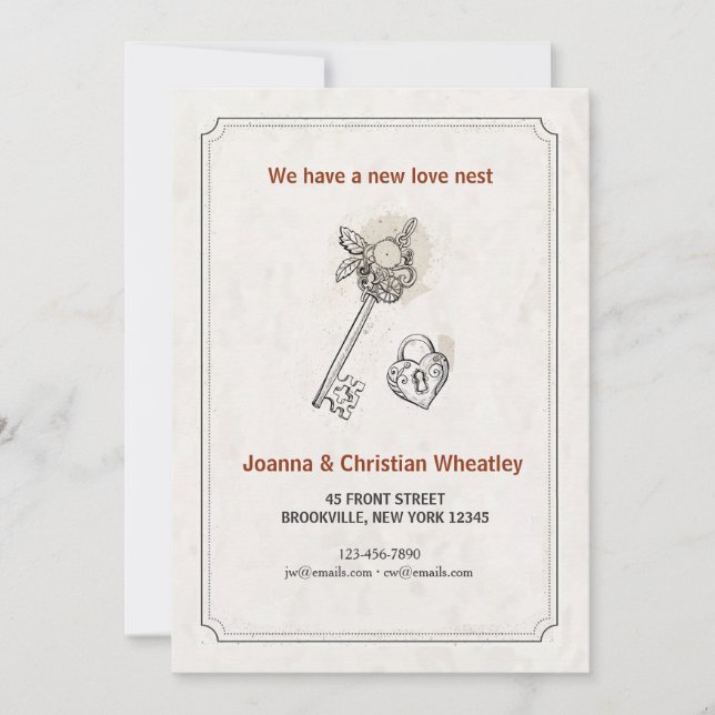 Nyckel Till Mitt Hjärta Ny Hem Annonsering Meddelande (Framsida)