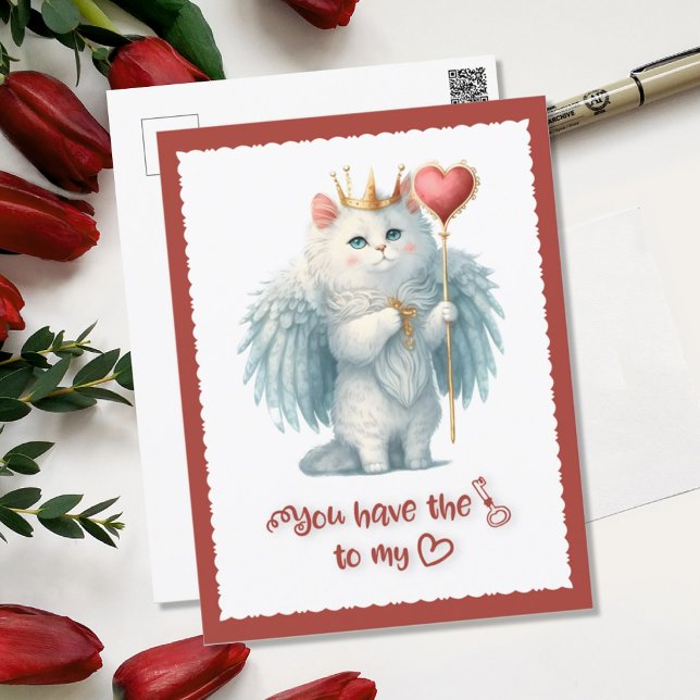 Nyckel till mitt hjärta Royal White Angel Cat Vale Helg Vykort (Skapare uppladdad)