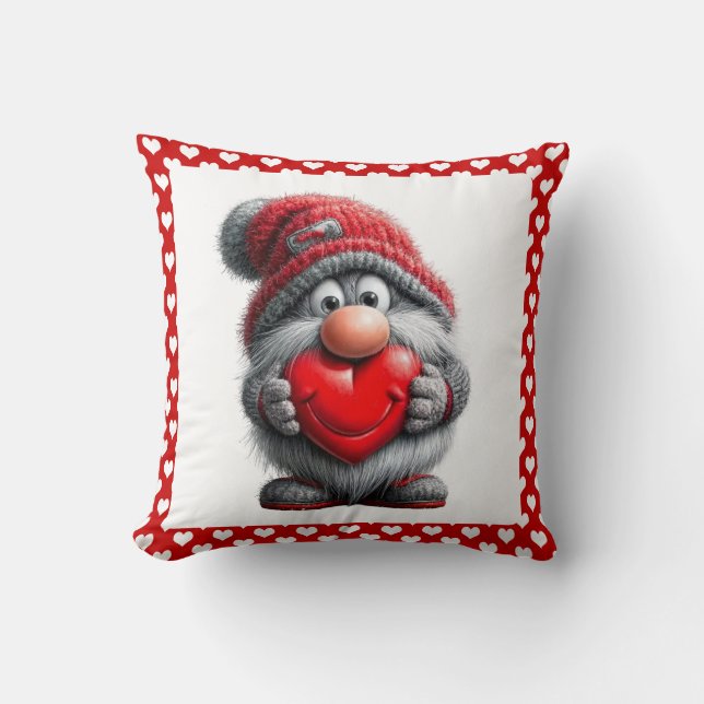 "Nyckel till mitt hjärta" Whimsical Tomte Kudde (Framsida)