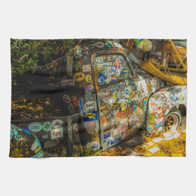 Nyckel Väster är konst, gammal Pickupa Lastbil Kökshandduk (Horisontell)