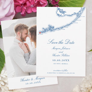Nyckel Väster FL Karta Elegant flottan Blue Bröllo Spara Datumet