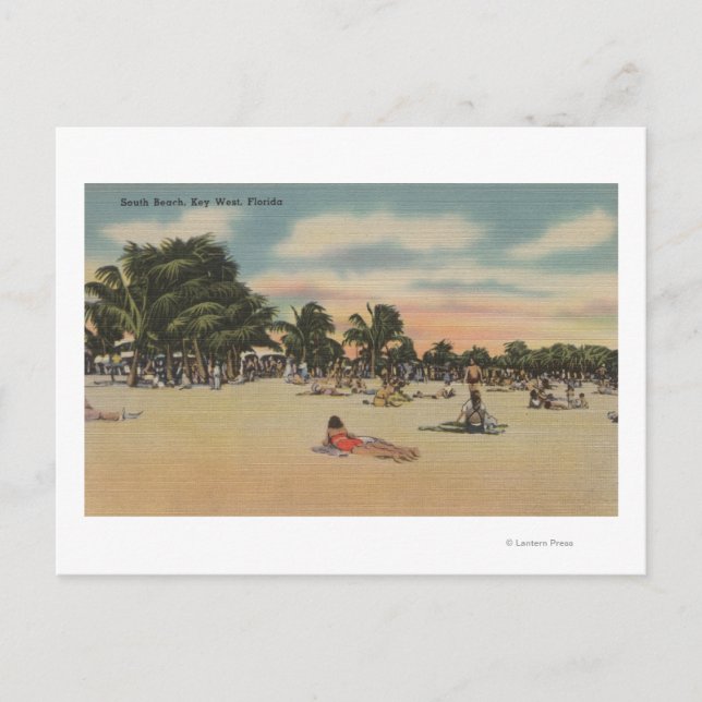 Nyckel Väster, FL - View South Beath w/ Sunbathers Vykort (Framsida)