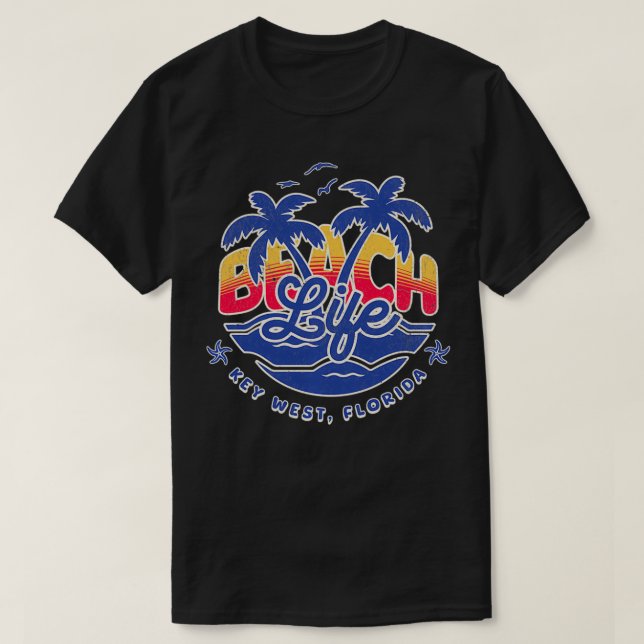 Nyckel Väster Florida Beach Life Handflatan Träd V T Shirt (Design framsida)