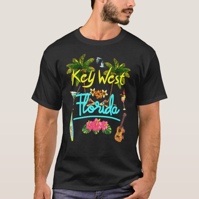 Nyckel Väster Florida Beach Summer Handflatan Surf T Shirt (Framsida)