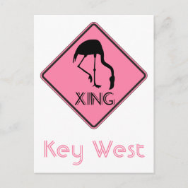 Nyckel Väster Florida Flamingo Crossing Sign Vykort