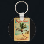 Nyckel Väster Florida Handflatan Träd Beach Vintag Nyckelring<br><div class="desc">Nyckel Väster Florida-konstruktionen i stil i Vintage resor,  med en träd i handflatan på stranden med hav och himlar.</div>