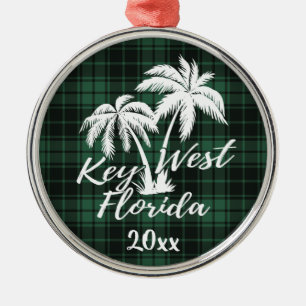 Nyckel Väster Florida Handflatan Träd Grönt Plaid Julgransprydnad Metall