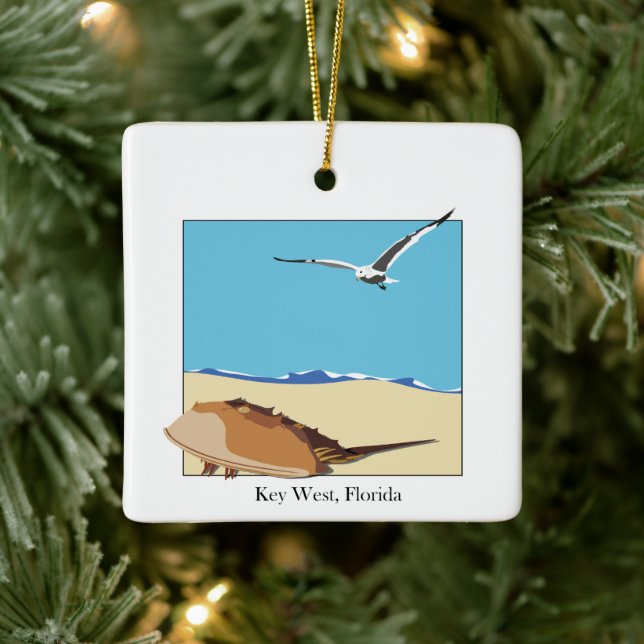 Nyckel Väster, Florida Horseshoe Crab Fiskmås Beac Julgransprydnad Keramik (Träd)