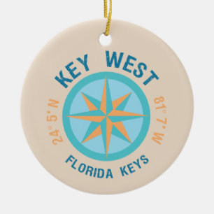 Nyckel Väster Florida Latitude och Longitud Julgransprydnad Keramik