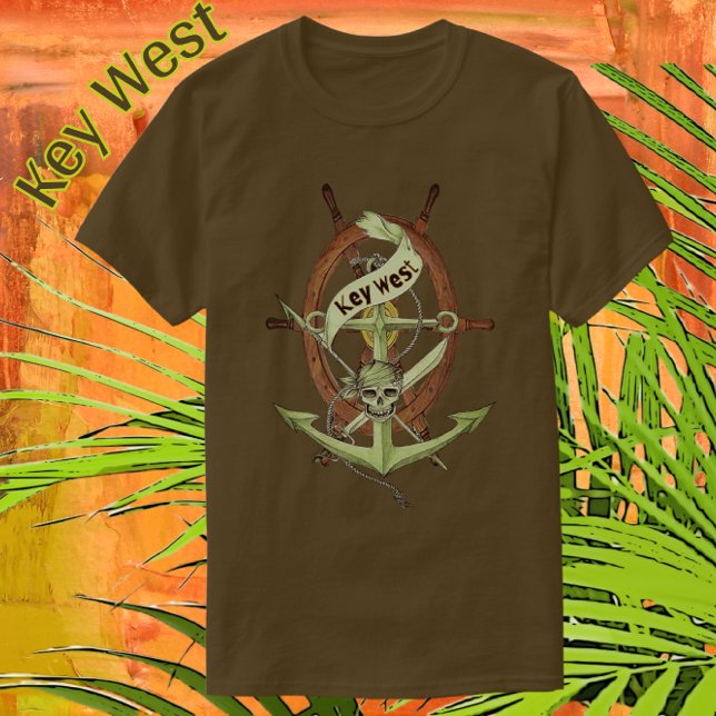 Nyckel Väster Florida Nautical Pirat Skull Anchor  T Shirt (Handsome souvenir available with color and style choices.)