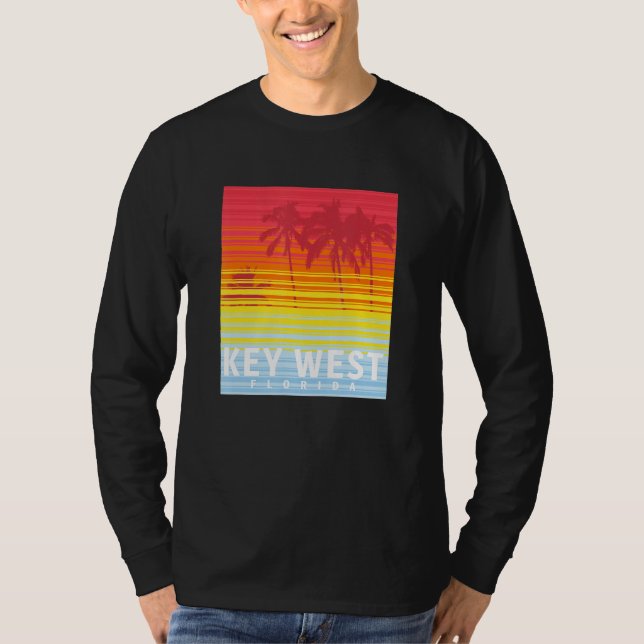 Nyckel Väster Florida Retro Sunset Handflatan Träd T Shirt (Framsida)