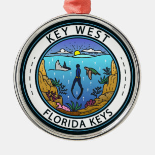 Nyckel Väster Florida Scuba Retro Emblem Julgransprydnad Metall