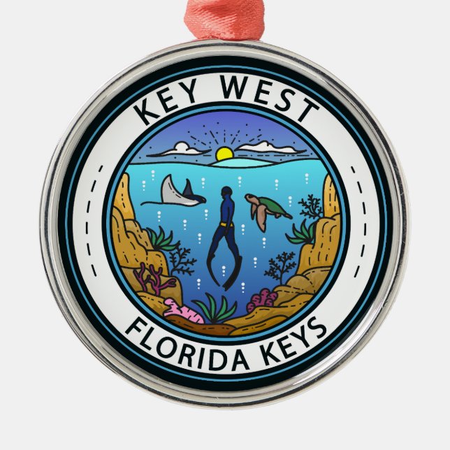 Nyckel Väster Florida Scuba Retro Emblem Julgransprydnad Metall (Framsidan)