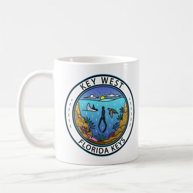 Nyckel Väster Florida Scuba Retro Emblem Kaffemugg (Vänster)
