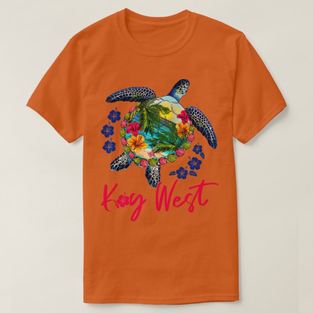 Nyckel Väster Florida Sea Turtle Hibiscus Summer V T Shirt (Design framsida)
