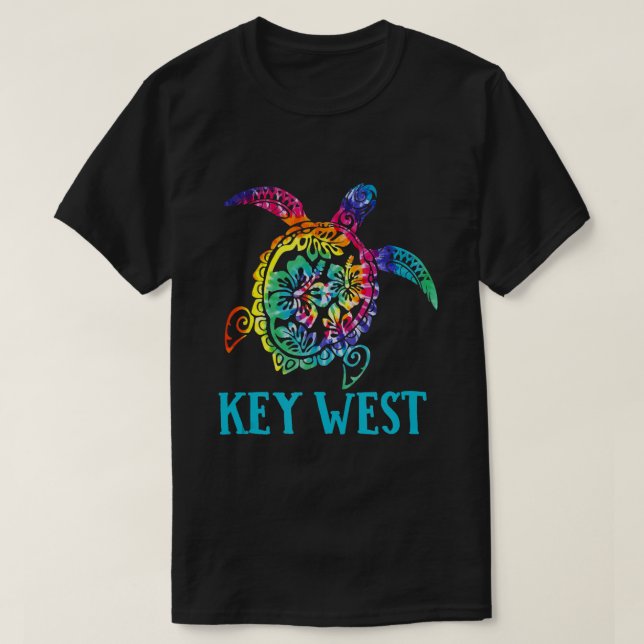Nyckel Väster Florida Sea Turtle Hibiscus Tie Dye  T Shirt (Design framsida)