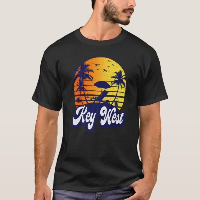 Nyckel Väster Florida Sunset Beach Retro Premium T Shirt (Framsida)