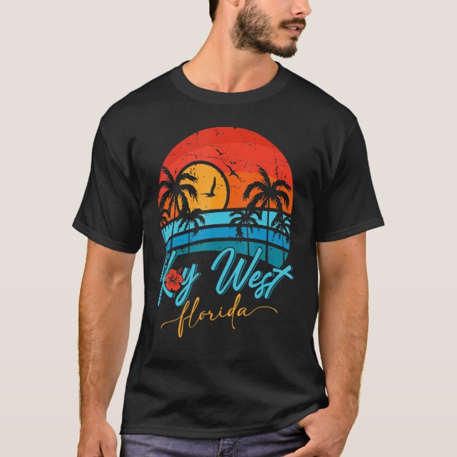 Nyckel Väster Florida Sunset Retro Summer Vacation T Shirt (Framsida)