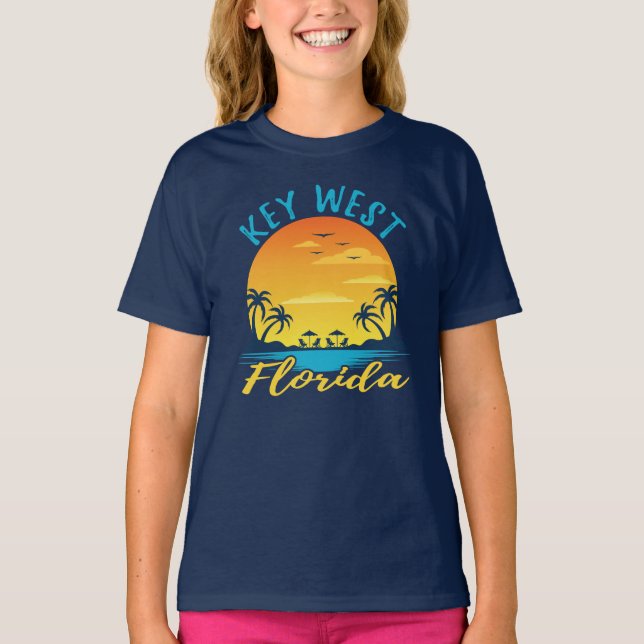 Nyckel Väster Florida Sunset Retro Vacation T Shirt (Framsida)
