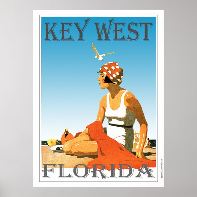 Nyckel Väster Florida Vintage Beach Poster (Framsidan)